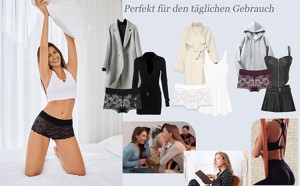 5 пар жіночої білизни: сексуальні панчіхи, трусики з мереживом, боксерки з бавовни, великі розміри S-3XL, чорний/бежевий/пудровий/фіолетовий/білий