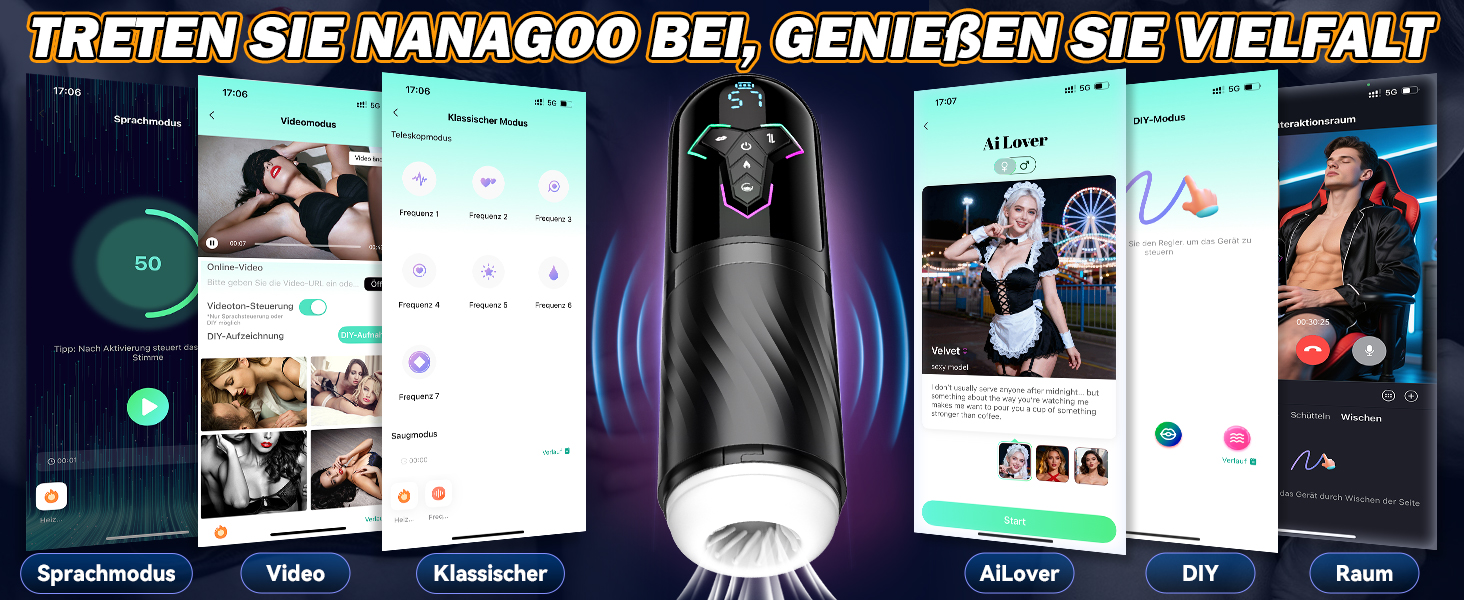 Мастурбатор для чоловіків KI-Interaktion з 10 вібраціями, 7 режимами розтягування та 5 режимами стимуляції. Секс-іграшка з підігрівом та керуванням через APP