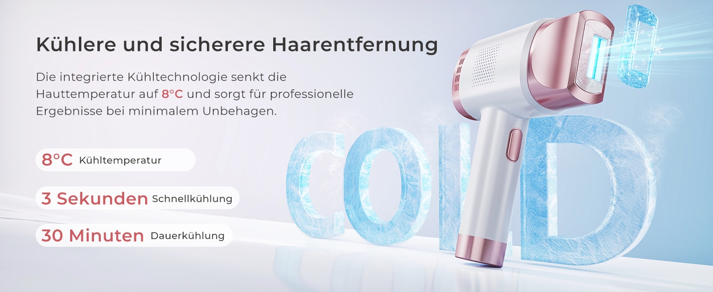 IPL-епілятор для дому з системою охолодження 8°C, лазерна епіляція з 9 рівнями інтенсивності та червоним світлом 600 нм, LCD-дисплей, для жінок та чоловіків (обличчя, тіло, бікіні), колір Rose