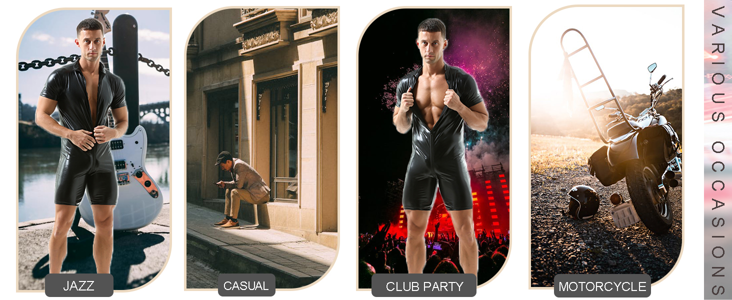 Чоловічі шорти QiaTi без рукавів з блискавкою, легінси з екошкіри, боді з двома кишенями для повсякденного та клубного стилю (XL, чорний)