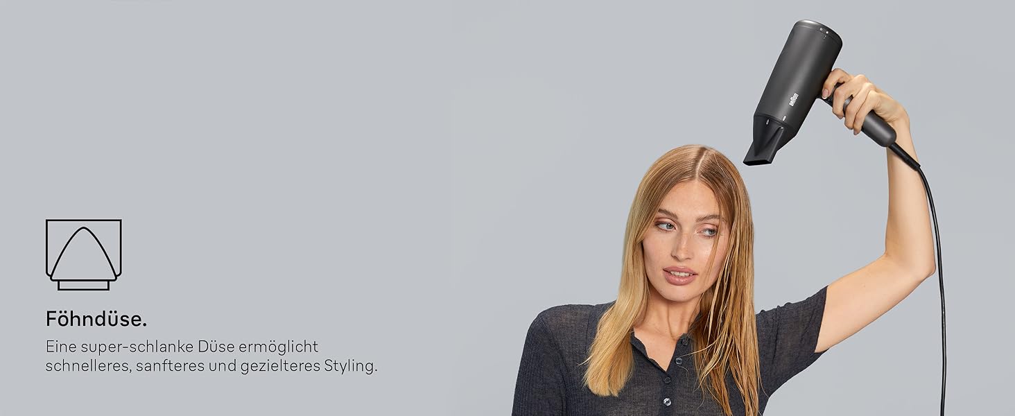 Фен для волосся Braun Haartrockner HD4.2 з дифузором та насадкою для стайлінгу, технологія Super IONTEC, 2100 Вт, 3 температури та 3 швидкості, чорно-сірий, BRHD425E
