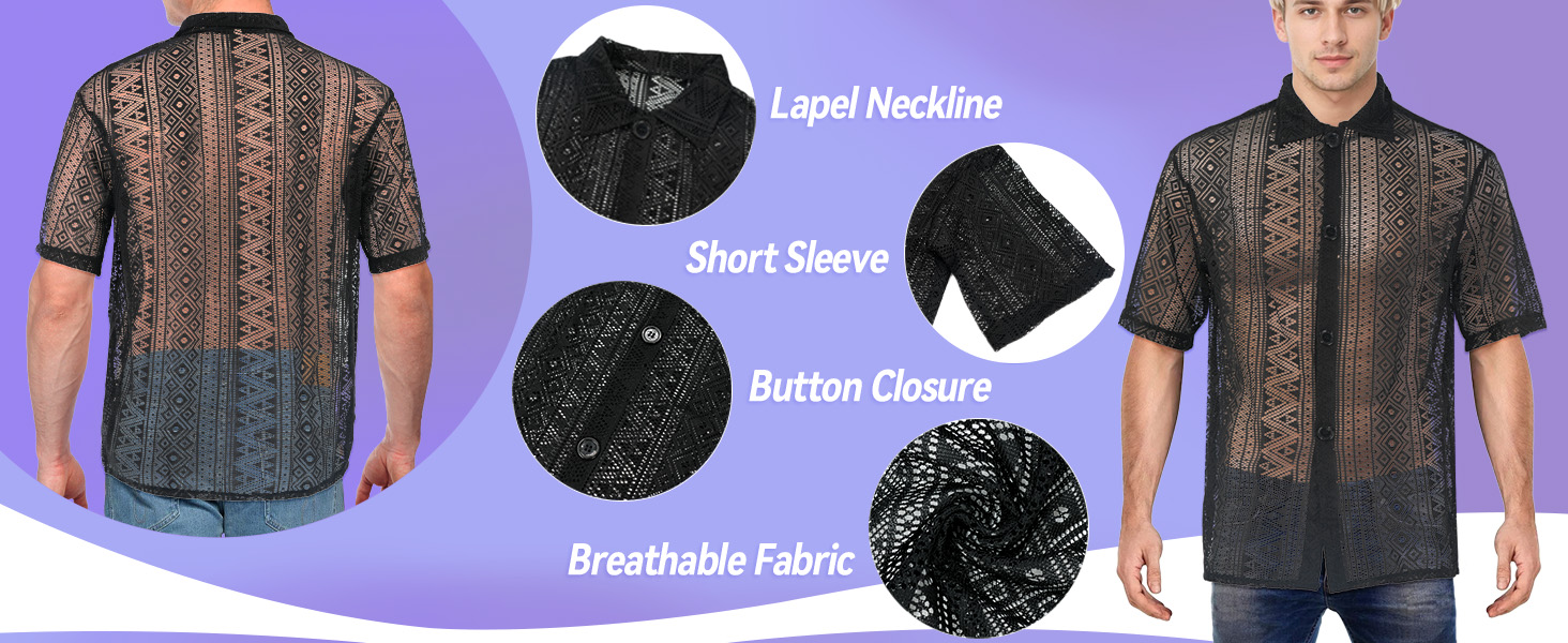 Чоловіча прозора сорочка-сітка, сексуальна білизна, мережевий топ, футболка з відкритим торсом, облягаючий крій, для клубу, вечірки, рейву, чорний, S-3XL