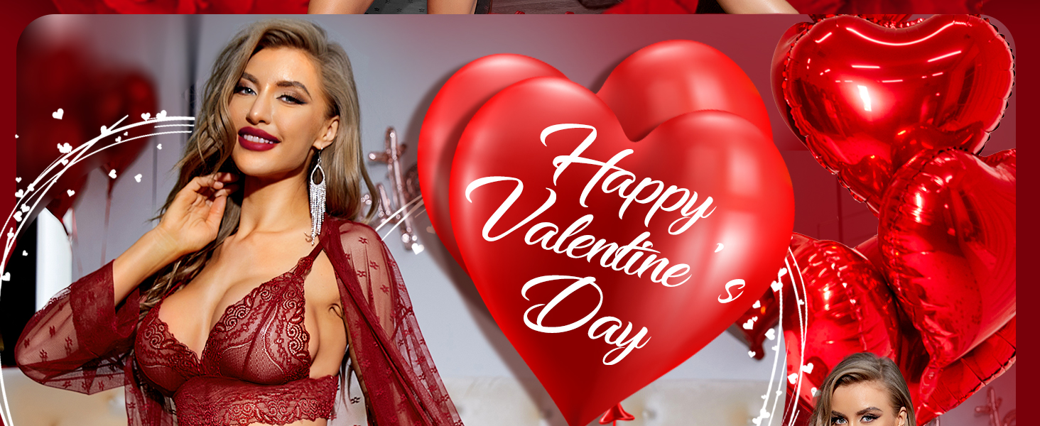 Комплект нижньої білизни RSLOVE для жінок, 3 частини: мереживний кімоно, бюстгальтер та труси, червоний, розмір M