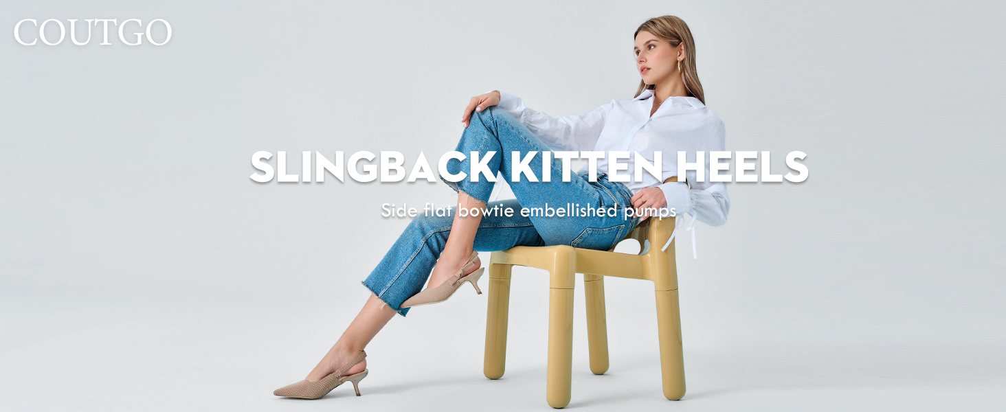 Жіночі туфлі-слингбеки Coutgo з гострим носком на низьких підборах (kitten heel), світло-кавовий колір, розмір 39 EU