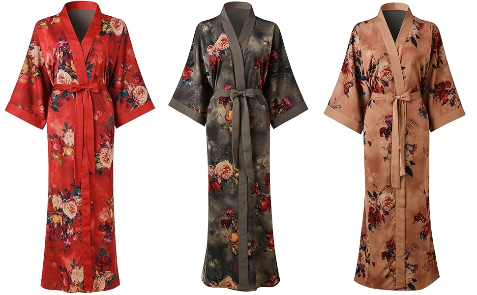 Жіночий халат кімоно Ledamon з кишенею, квітковий принт, чорно-сірий, універсальний розмір