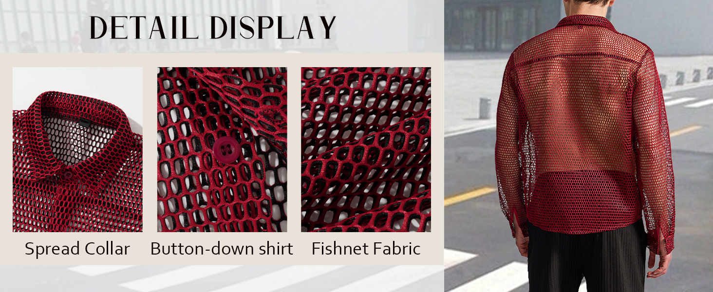 Чоловіча сітчаста сорочка з довгим рукавом AIEOE, сітчаста сорочка Fishnet, прозора футболка з м'язами, сорочка на ґудзиках, сітчаста сорочка, S-XXL, коричнева XL