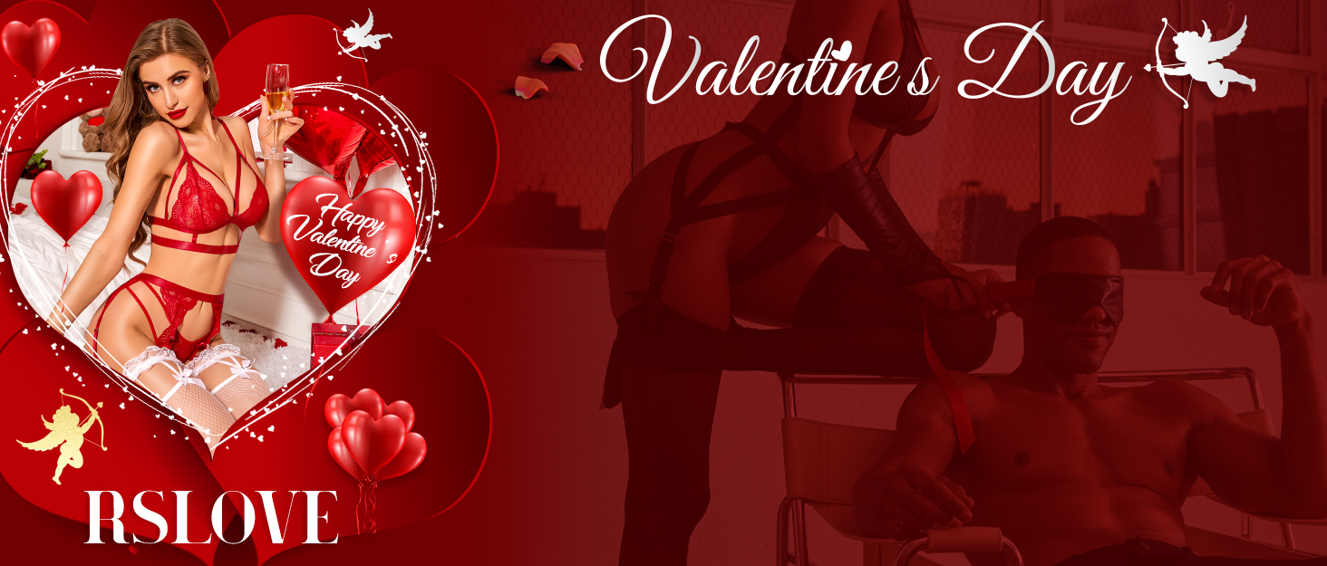 Комплект спідньої білизни RSLOVE для жінок: мереживний тіло, бюстгальтер та труси (чорний, червоний)