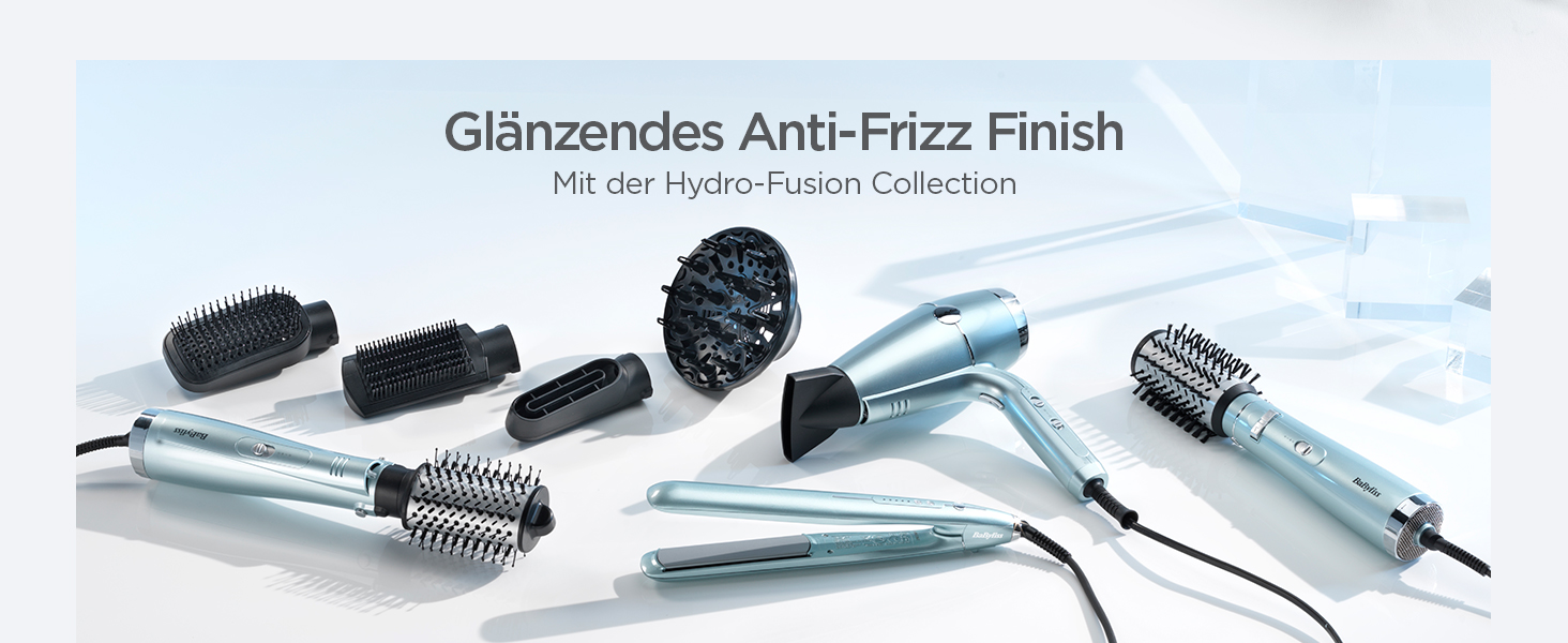 Професійний іонний фен BaByliss Hydro-Fusion D773DE з дифузором, 2100 Вт, плазма-технологія для блиску та захисту від curly, 3 рівні температури, 2 швидкості повітря, синій