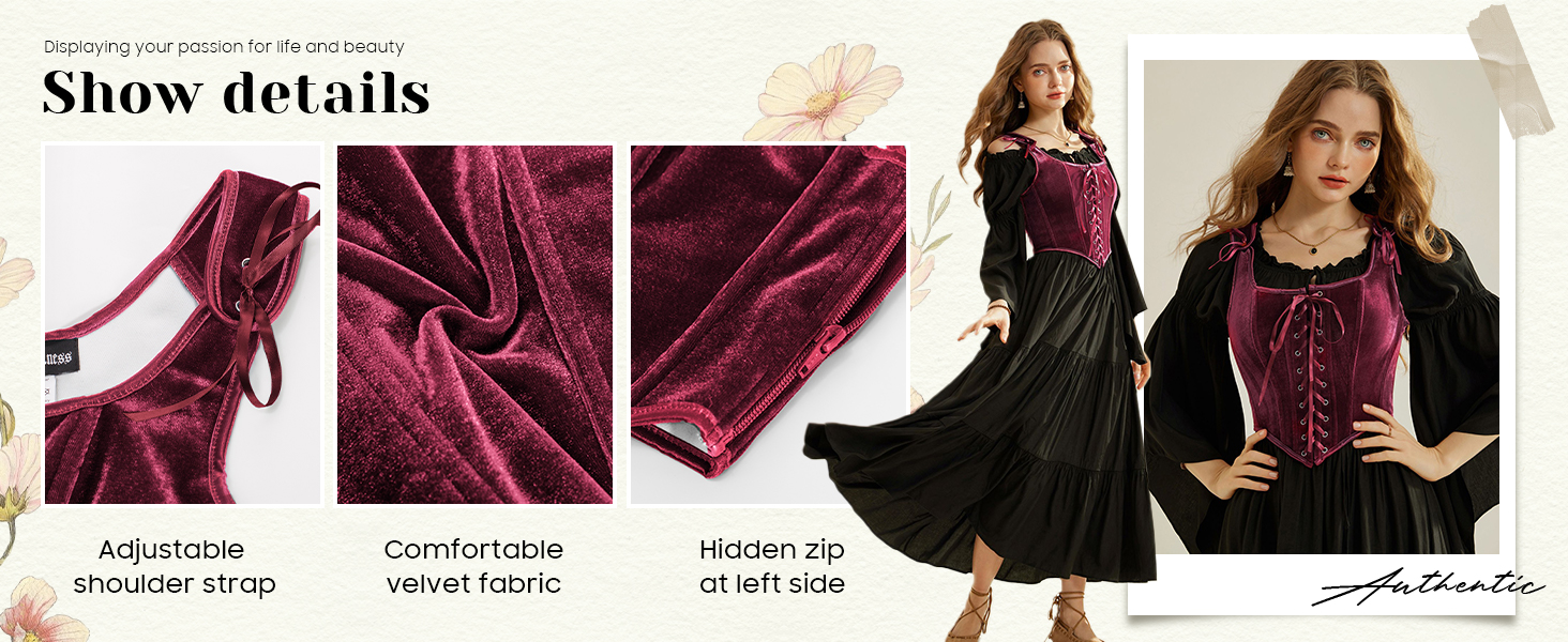 Кросет SCARLET DARKNESS у стилі Ренесанс з мереживом та шнурівкою, вечірній бюстєль з оксамиту, червоне, 44