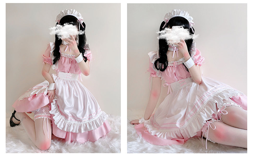 Костюм французької служниці Аніме: комплект для косплею, рожевий, розмір M