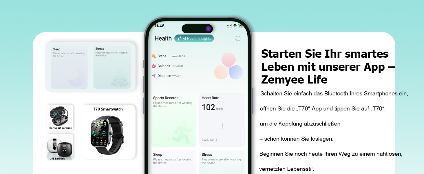 Смарт-годинник унісекс 1.91'' HD Fitness-годинник з Bluetooth, функціями вимірювання пульсу, SpO2, моніторингом сну, 113+ спортивними режимами, водонепроникність IP68 для Android та iOS (Чорний)