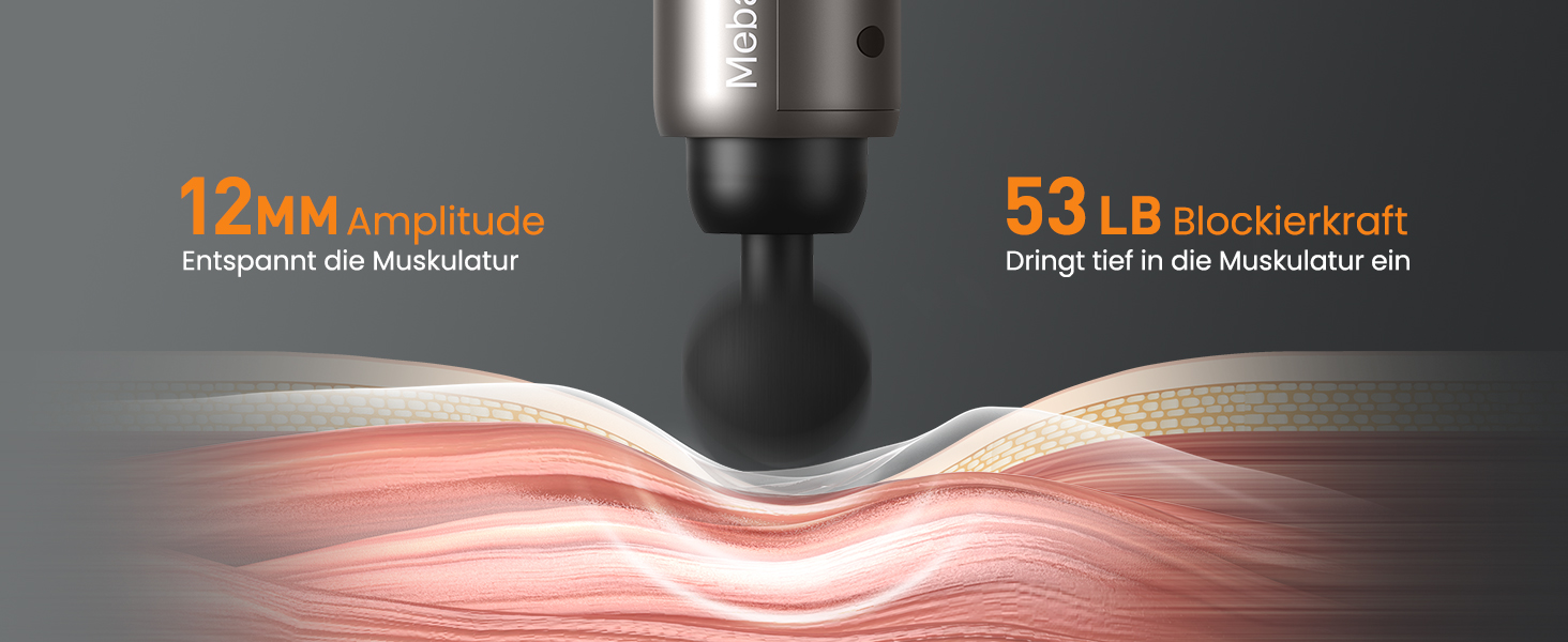 Перкусійний масажер Mebak 3 Massage Gun: електричний ручний масажер для м'язів та фасцій, 3200 об/хв, амплітуда 12 мм, 7 насадок, 5 рівнів інтенсивності, акумулятор 2600 мАг, чорний