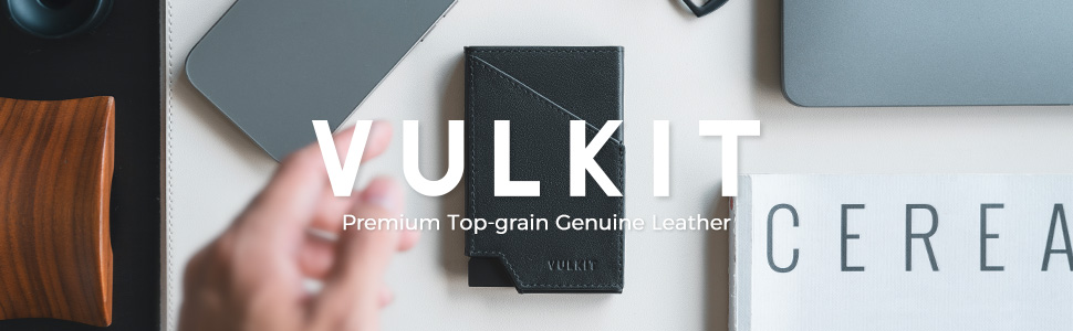 Чоловічий гаманець-картхолдер VULKIT Pop-up з RFID-захистом, металевий слімак з натуральної шкіри корови для кредитних карток, купюр та монет, темно-синій