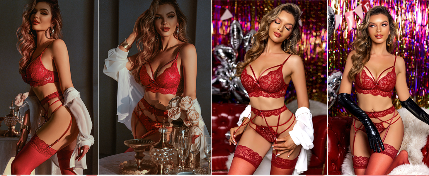 Жіноча спідня білизна Lucyme: Комплект нижньої білизни, мереживний бюстгальтер та труси, сексуальний бабочка, чорний, XXL