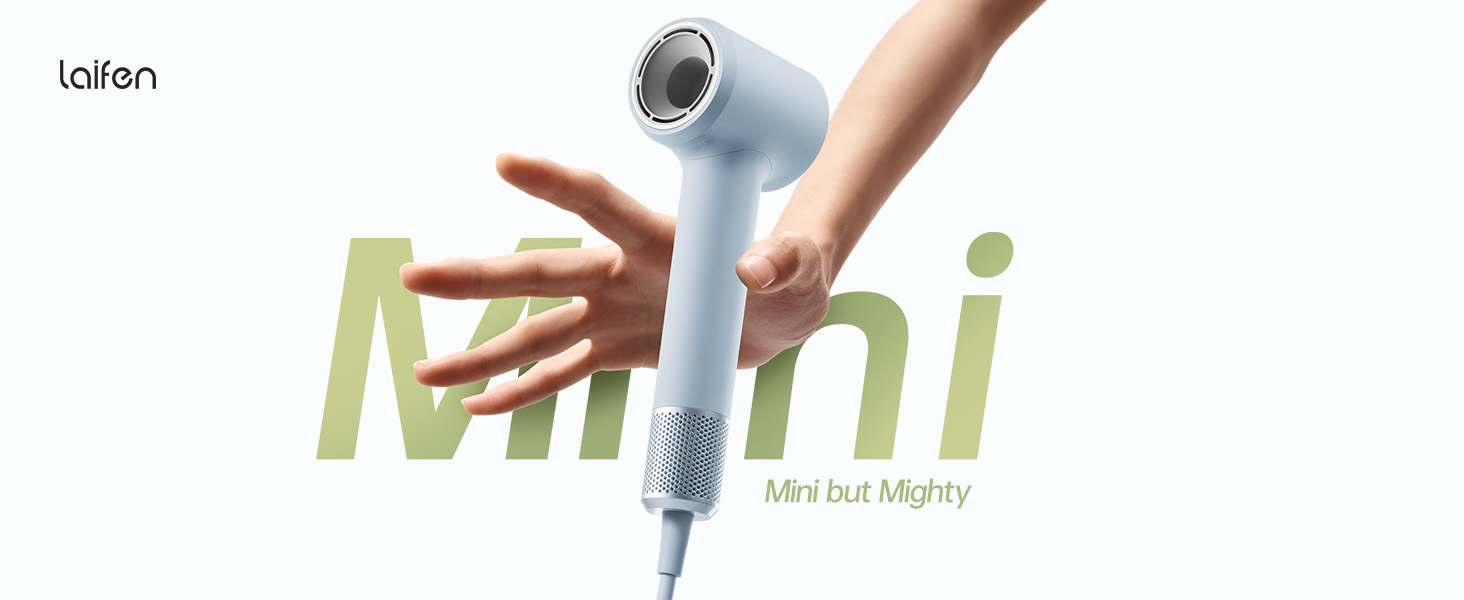 Компактний фен для волосся Laifen Mini (Гляcier Blue): 110 000 об/хв, іонізація 200М, термоконтроль, режим для дітей, з дорожньою сумкою та насадкою для вирівнювання