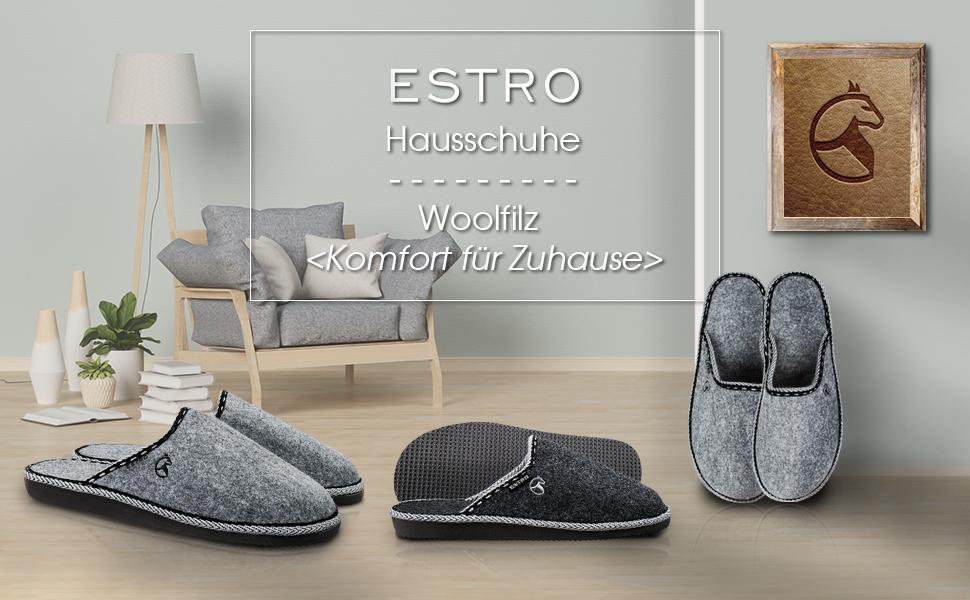 Чоловічі зимові капці з фетру ESTRO — теплі домашні тапочки, чорні, розмір 46 EU