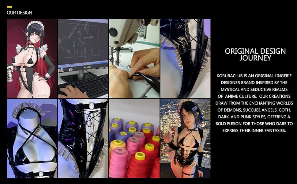 Костюм горничної KORURACUB з преміум-шкіри PU, жіноча спідня білизна в стилі горнички (чорний та білий, M)