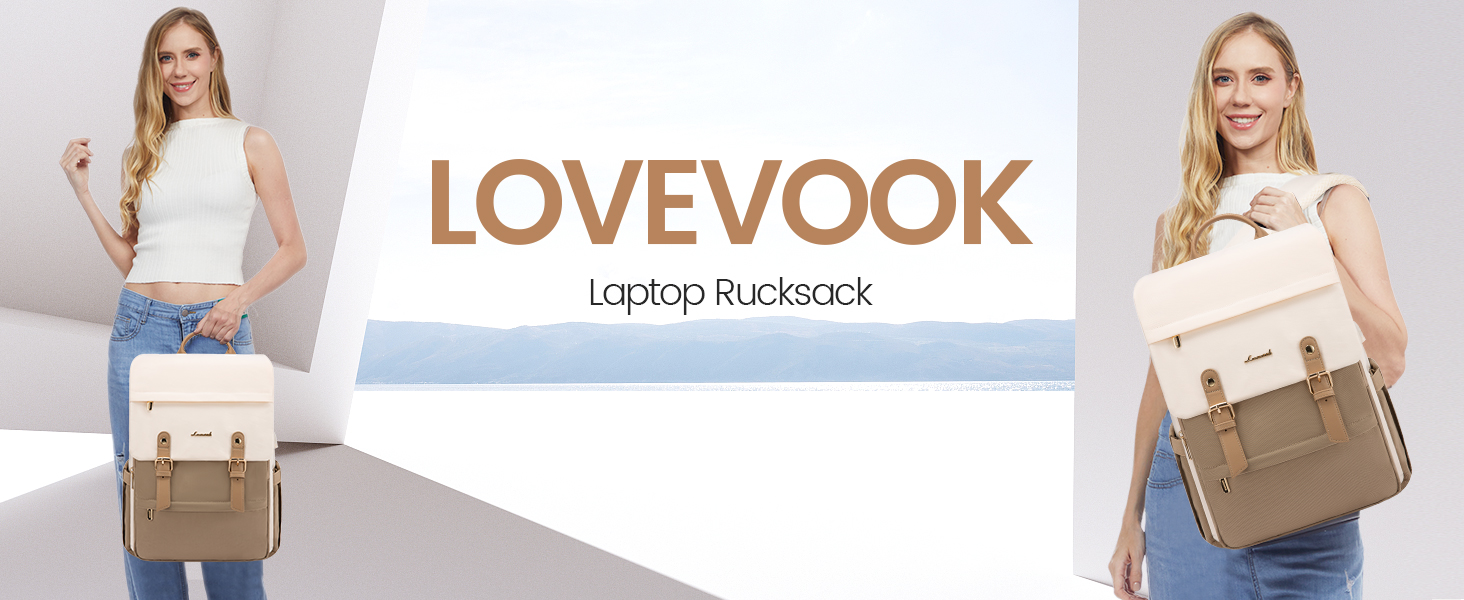 Жіночий рюкзак LOVEVOOK для ноутбука 15.6 дюймів, водонепроникний шкільний та робочий рюкзак для жінок, елегантна сумка для подорожей, офісу та університету, колір бежево-кавовий