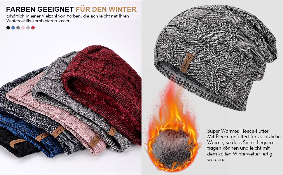 Унісекс в'язана шапка-біні HAMUNI — дихаюча трикотажна шапка Slouch Beanie для жінок та чоловіків, чорно-червона