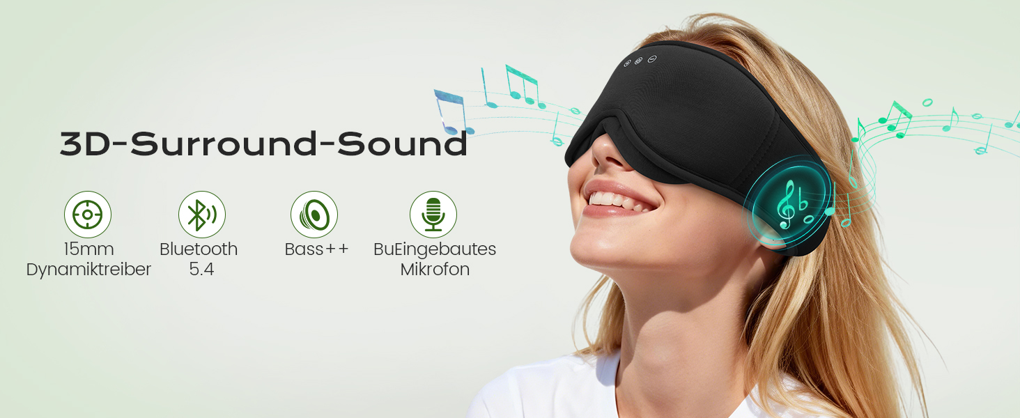 Маска для сну з Bluetooth-навушниками MUSICOZY 5.4, бамбуково-бавовняна повна блокування світла (Blackout), 16 годин автономності, для бічних сновидців та подорожей, колір: деревне вугілля