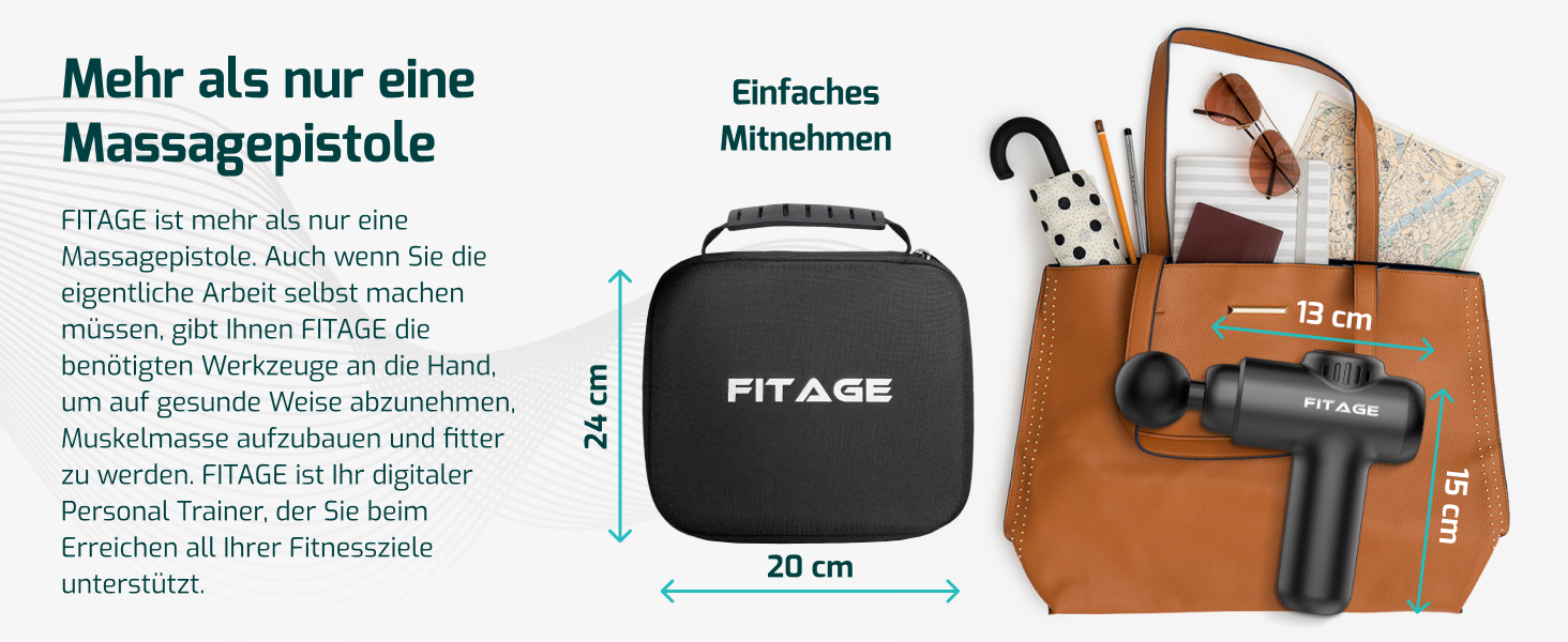 Перкусійний масажер FITAGE Massage Gun — Міні-масажна пістолет з 30 рівнями швидкості, 8 насадками для глибокого масажу м'язів спини, плечей та всього тіла, чорний