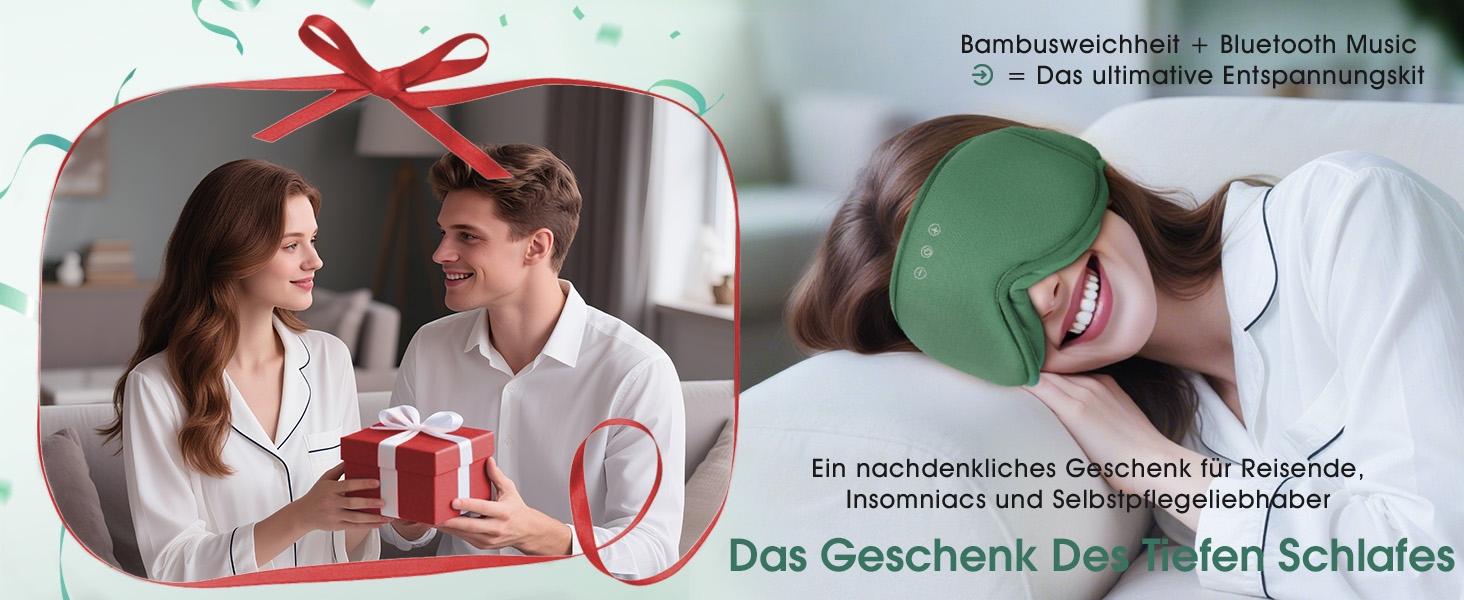 Bluetooth маска для сну LC-dolida з HiFi-звуком, світлонепроникна бамбукова бавовна, Bluetooth 5.4, регульований ремінець, зелена