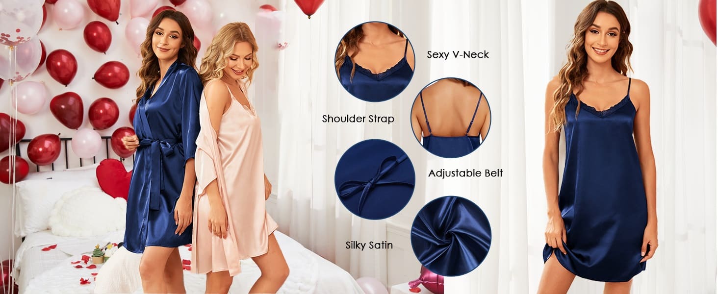 Світшот жіночий Екауер з нічною сорочкою, комплект сатину, сексуальна нічна сорочка, короткий халат, неглиже, весільний комплект, 2 шт., колір шампань, розмір XL