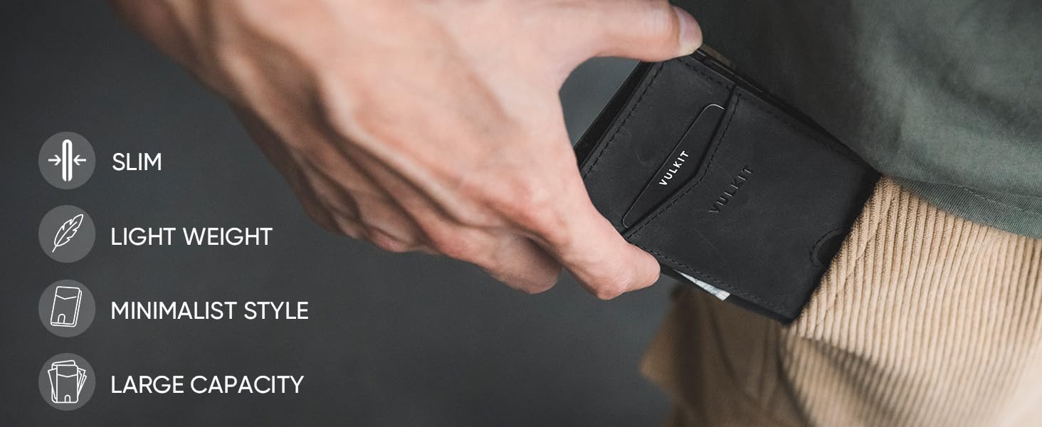 Чоловічий шкіряний картхолдер VULKIT з RFID/NFC захистом, тонкий гаманець для карток на 10 відділень, колір Nappa-espresso