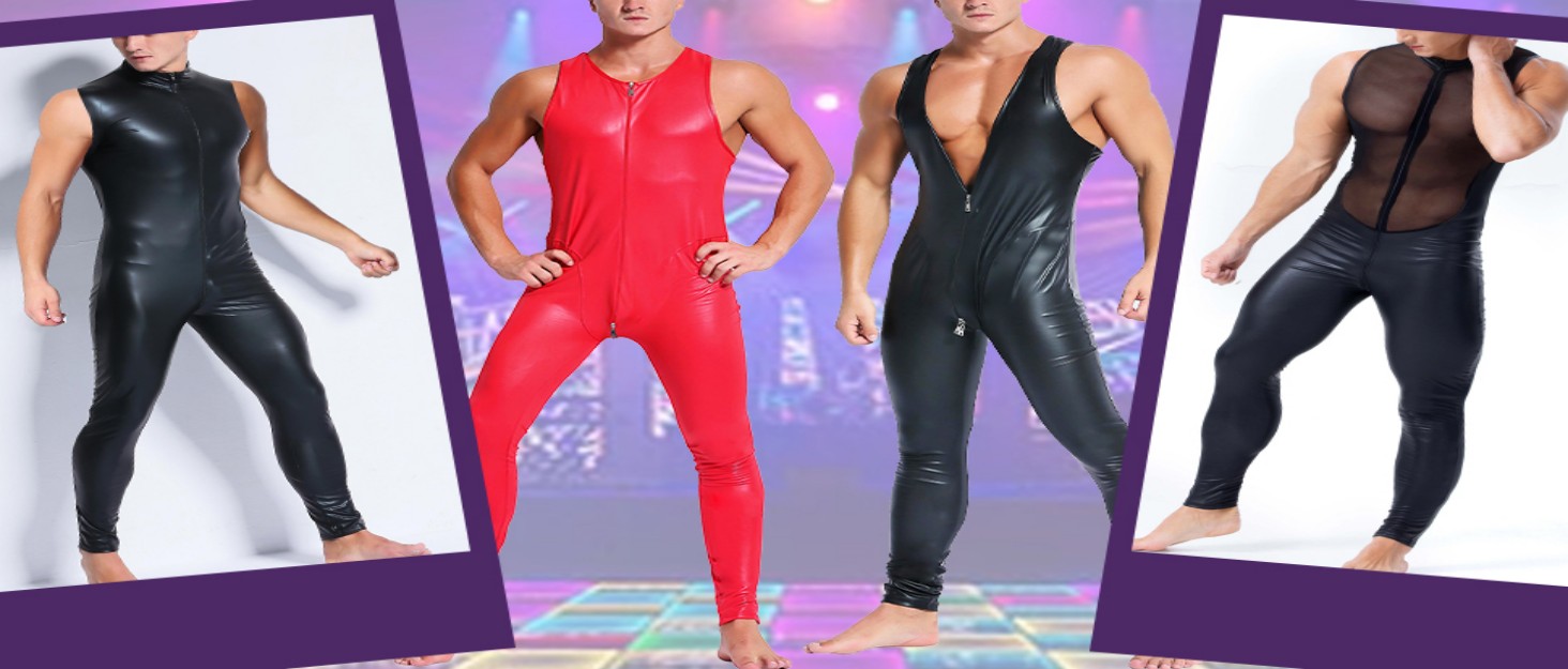 Чоловічий латексний боді Maeau, костюм з блискучої штучної шкіри, чорний, розмір M