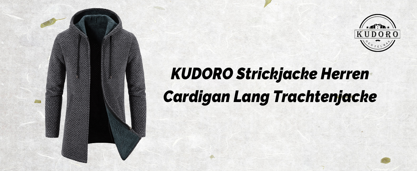 Чоловічий довгий кардиган KUDORO з капюшоном, в'язана кофта в традиційному стилі, темно-сірий, розмір L