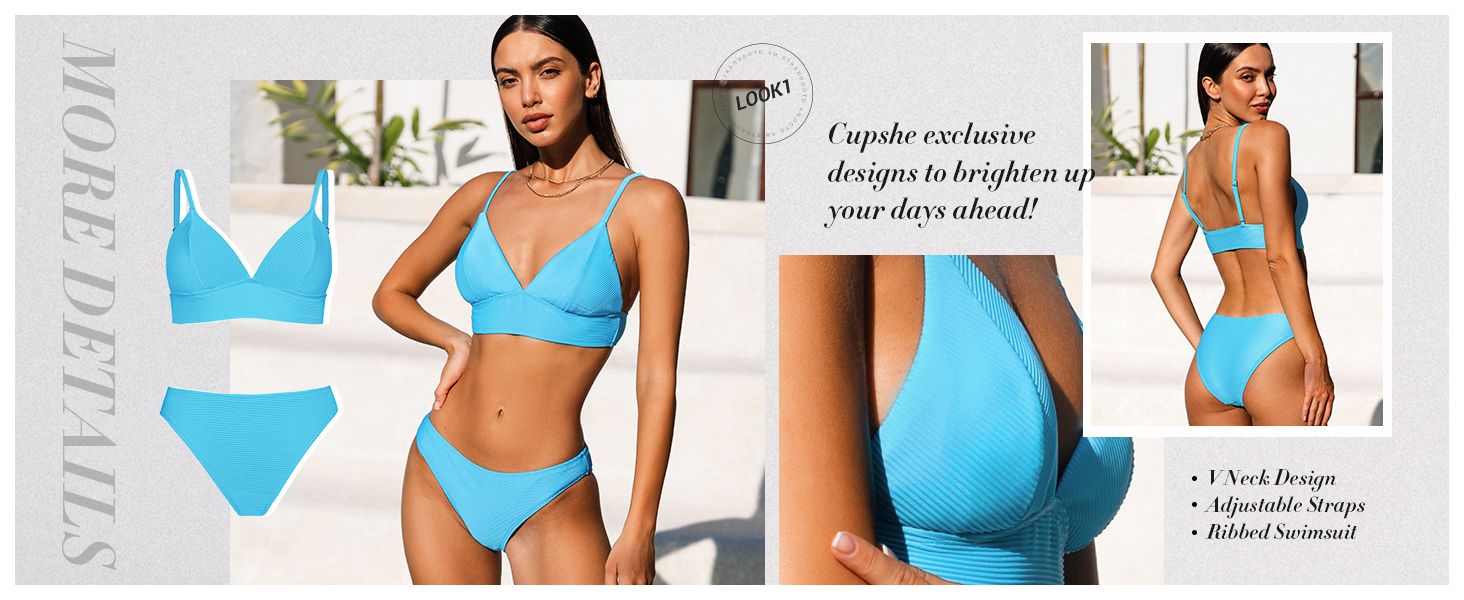 CUPSHE Купальник жіночий: двочастинний бікіні з високою талією, блакитний