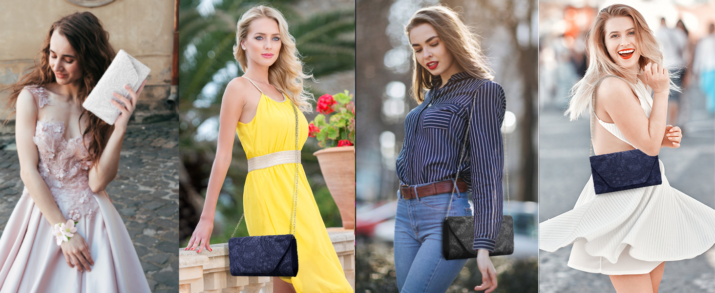 Жіночий вечірній клатч BAIGIO Elegante з мереживом, білий