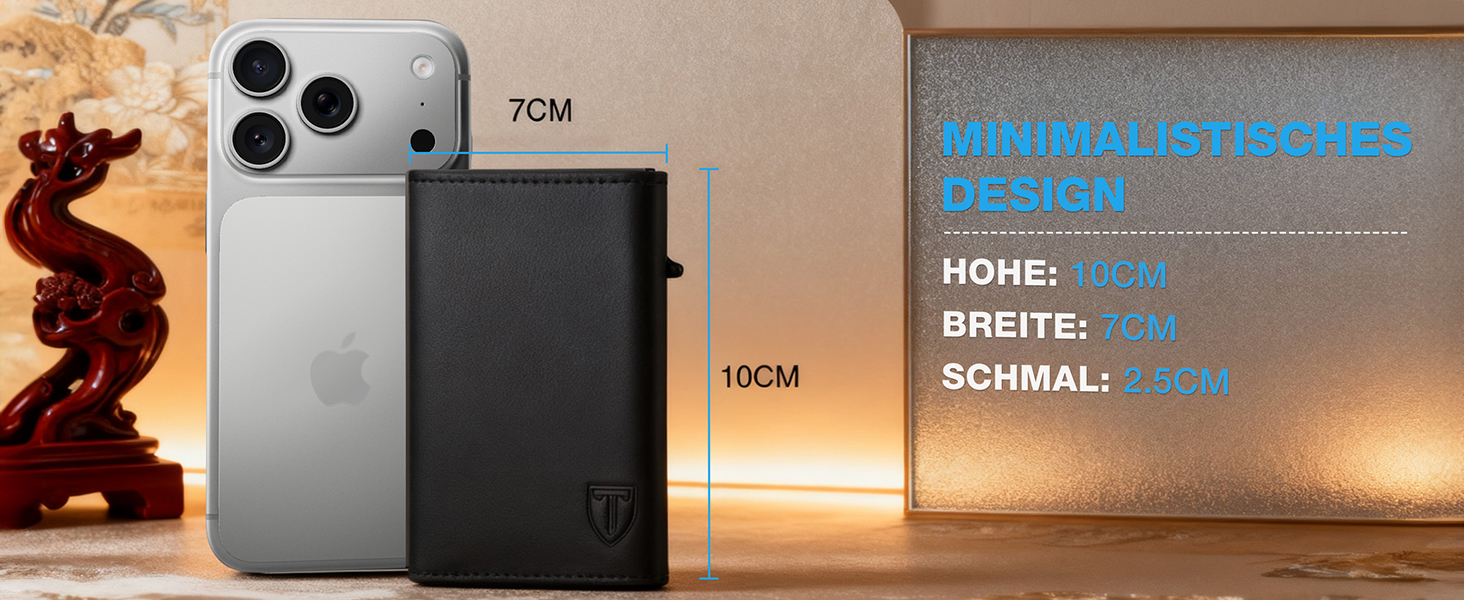 Тонкий чоловічий гаманець TENBST з RFID-захистом та монетницею, преміум шкіряний картхолдер на 10 карток, чорно-помаранчевий