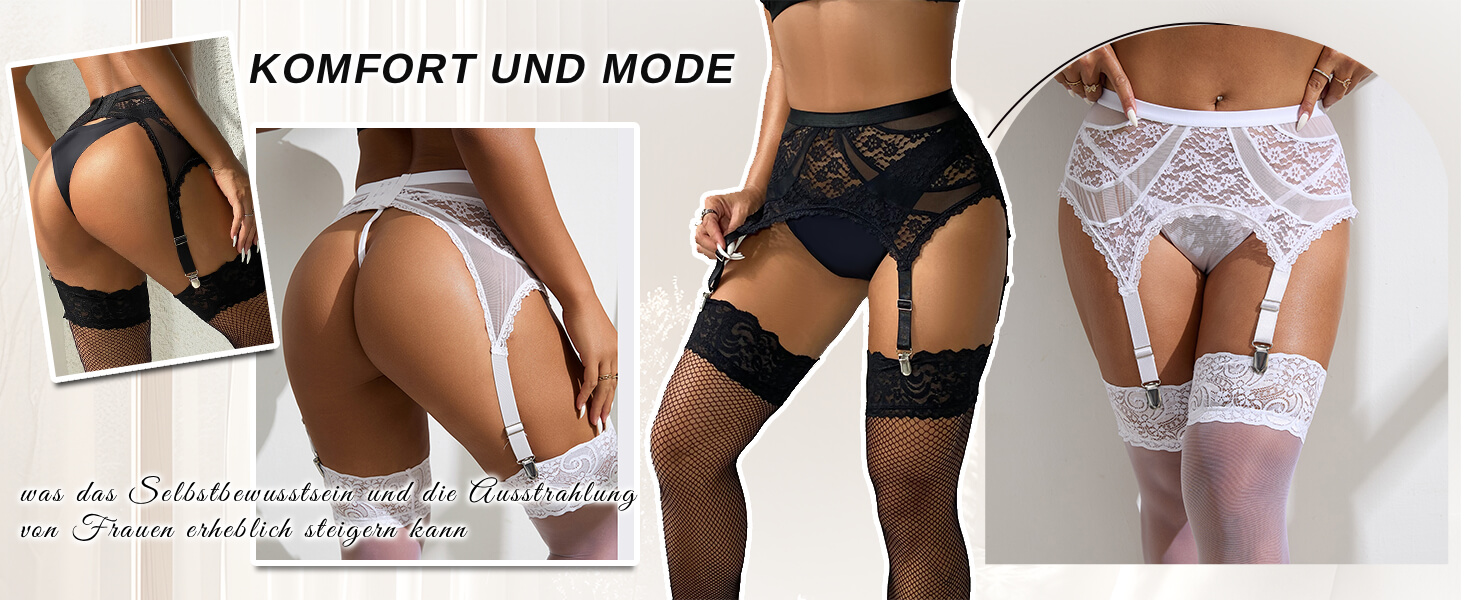 Сексуальні панчохи з ремінним поясом, мереживний комплект спідньої білизни, панчохи, curvy жіноча білизна, 20 DEN нейлон, великі розміри, широкі стрічки для панчох, набір у коробці, чорний, M-L