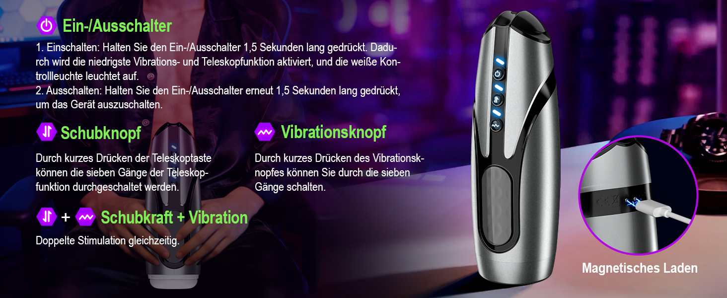 Електричний мастурбатор для чоловіків з 7 режимами вібрації та телескопічною функцією - секс-іграшка, вібратор для пеніса