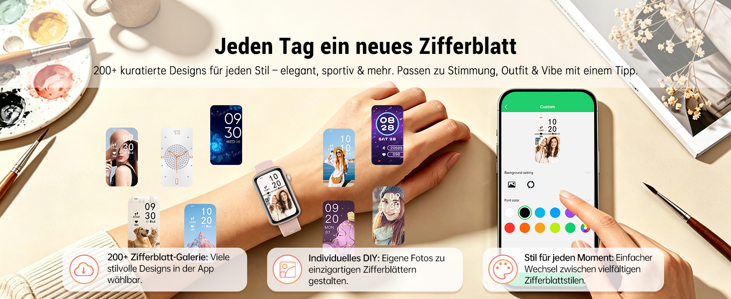 Смарт-годинник для жінок 1.47'' Fitness Tracker: моніторинг пульсу, SpO2, сну, крокомір, відстеження менструального циклу, сповіщення дзвінків та WhatsApp, сумісний з Android та iOS, чорний