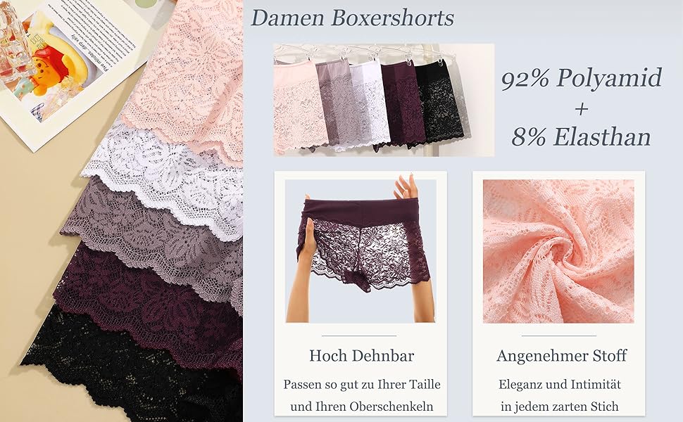 5 пар жіночої білизни: сексуальні панчіхи, трусики з мереживом, боксерки з бавовни, великі розміри S-3XL, чорний/бежевий/пудровий/фіолетовий/білий