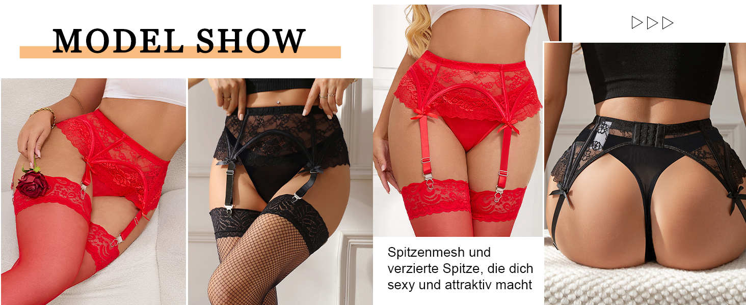 Жіночий корсетний пояс з мереживом Ohmydear, 4 кліпси, великі розміри, сексуальний, висока талія, набір з панчішною стрічкою та трусиками, червоний, XS-4XL