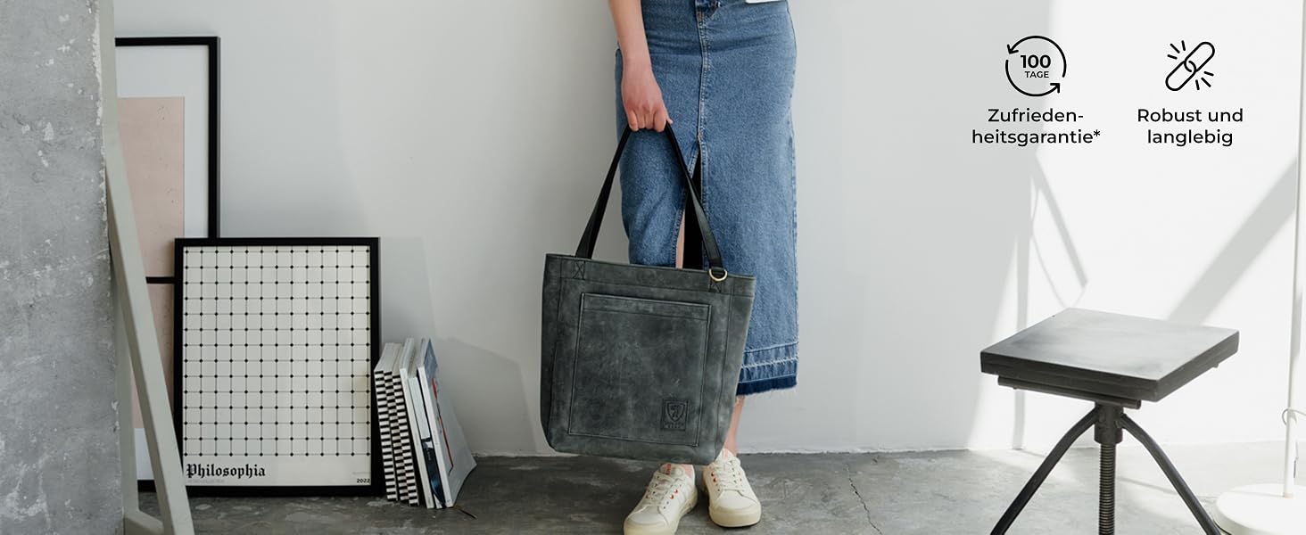 Жіноча шкіряна сумка-шопер Berliner Bags Vintage Seville, класична сумка з ручками (Темно-сіра)