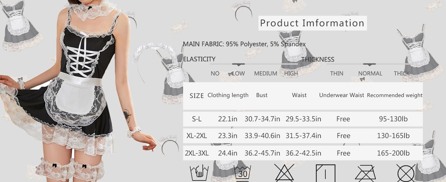 Костюм горничної JasmyGirls: сексуальна спідниця, чорний фартух, косплей аніме, рольові ігри, для жінок, розмір XX-Large - XXX-Large