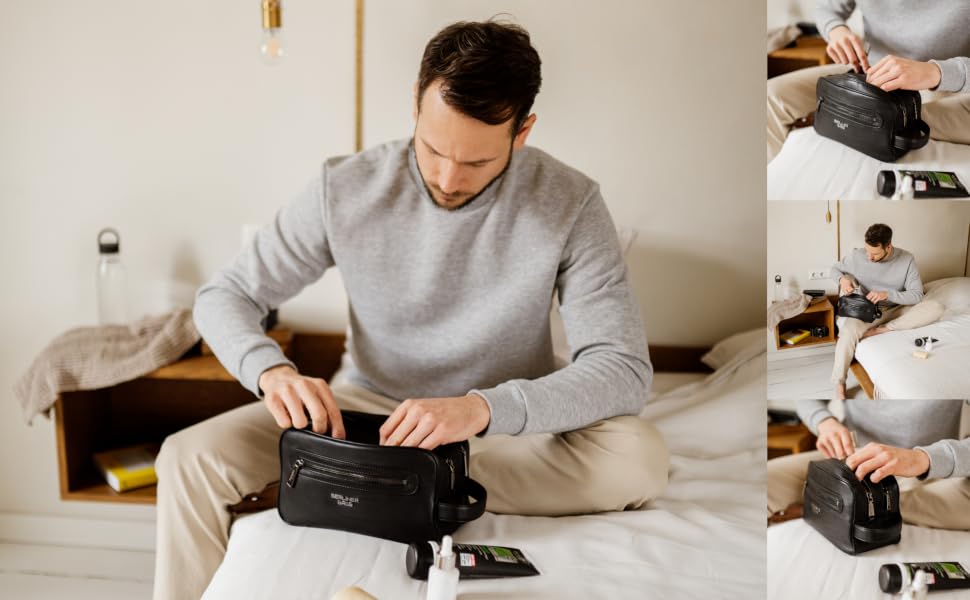Шкіряна косметичка для подорожей Berliner Bags Vintage Kulturbeutel Max, велика сумка для аксесуарів та гігієни з 2 відділеннями, унісекс — Коричневий/Чорний