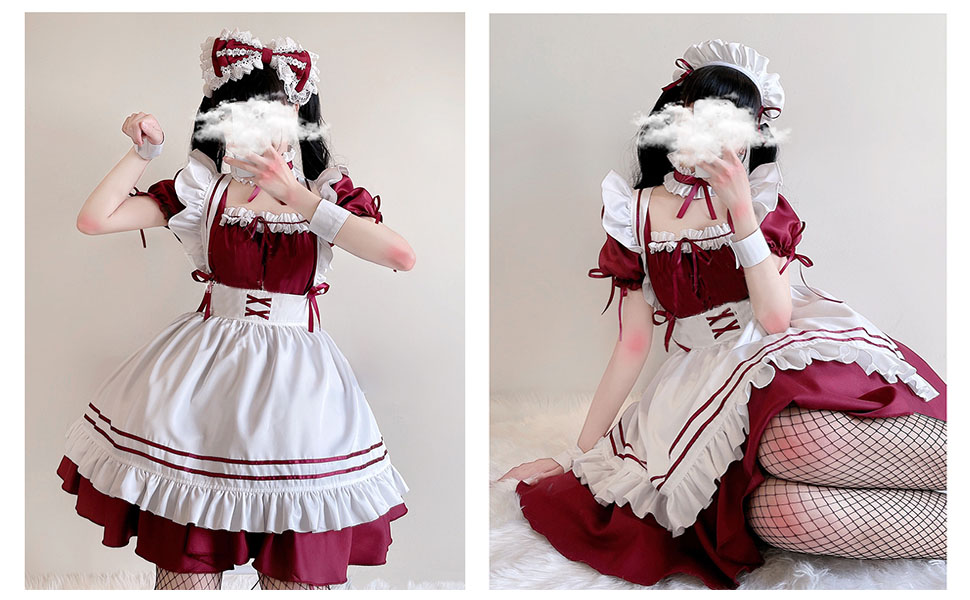Костюм французької служниці Аніме: Комплект для косплею, костюм на честь Геловіну (Бургунді, M)