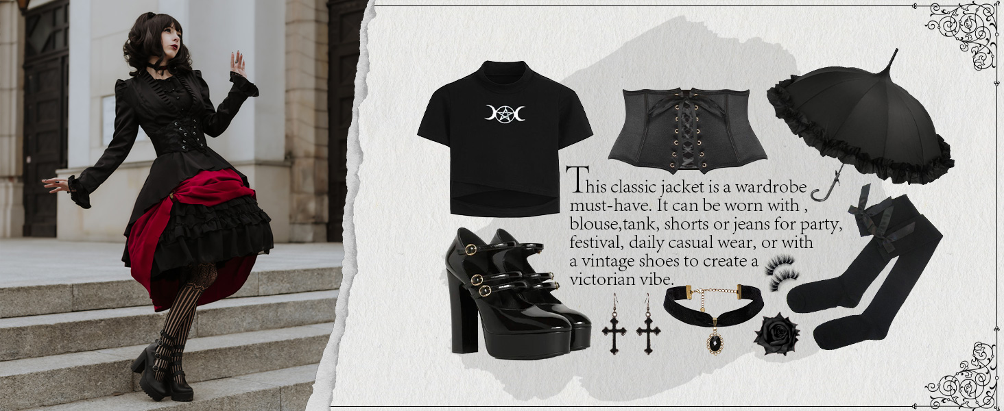 Жіночий костюм на Хелловін: корсет-жакет у стилі ренесанс/вікторіан/готика/стеampunk, чорний, XL