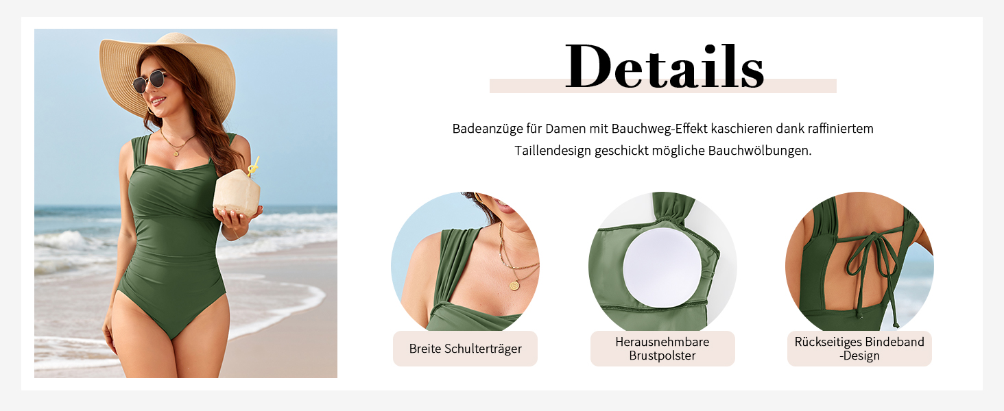 Світшот Badeanzug Damen: Одноцільний купальник з високою талією, Push Up, вінтажний, великі розміри, контроль живота, схуднення, пляжний, темно-зелений/рожевий з квітами