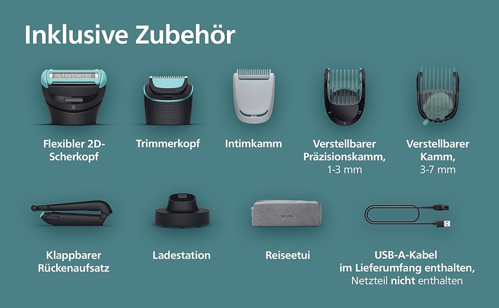 Тример для тіла та інтимних зон Philips Body Groomer Series 7000 BG7485/30, з 2D-гнучкою головкою, системою Triple Protect, насадками для спини та зарядним пристроєм, водонепроникний