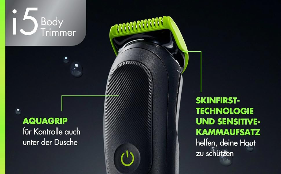 Тример для тіла та інтимних зон Gillette Labs i5 Body + Intimate, чорно-зелений, водонепроникний, з технологією SkinFirst та набором аксесуарів (7 шт)