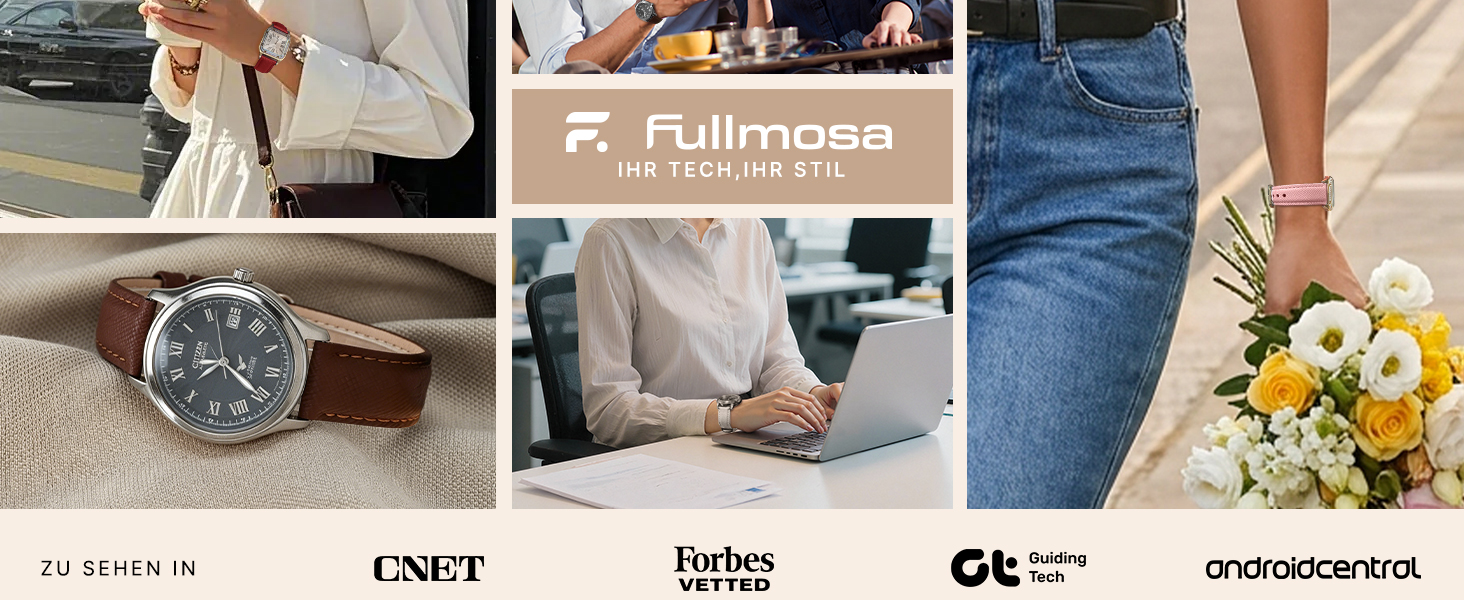 Ремінець Fullmosa з комбінованої шкіри для Garmin Vivoactive 6/5/4, Venu SQ та Samsung Galaxy Watch 7/6/5/4 FE (18мм, білий з рожево-золотою застібкою)