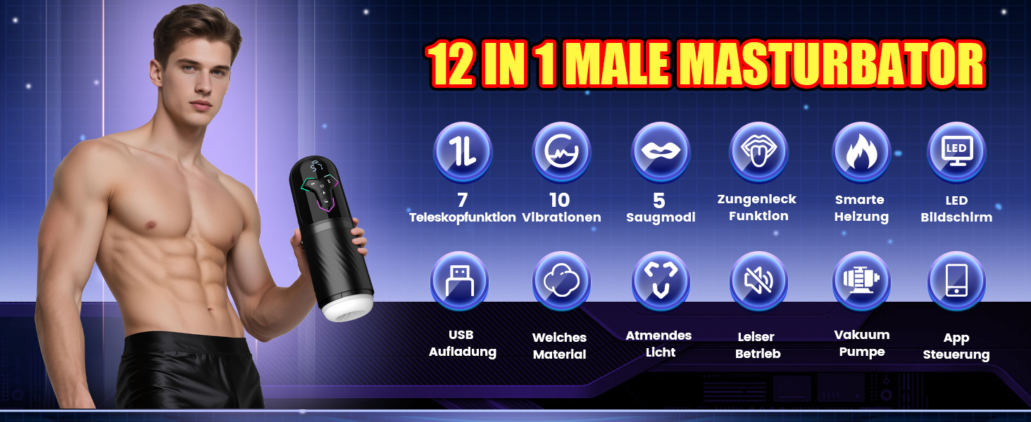 Мастурбатор для чоловіків KI-Interaktion з 10 вібраціями, 7 режимами розтягування та 5 режимами стимуляції. Секс-іграшка з підігрівом та керуванням через APP