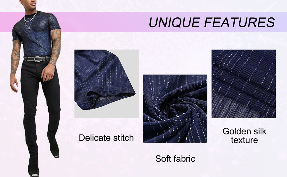 Чоловіча сітчаста сорочка/сітка, блискуче прозоре т-подібне мереживне сорочко з короткими рукавами, клубний стиль, літня мереживна кофта - XS-3XL, чорний S