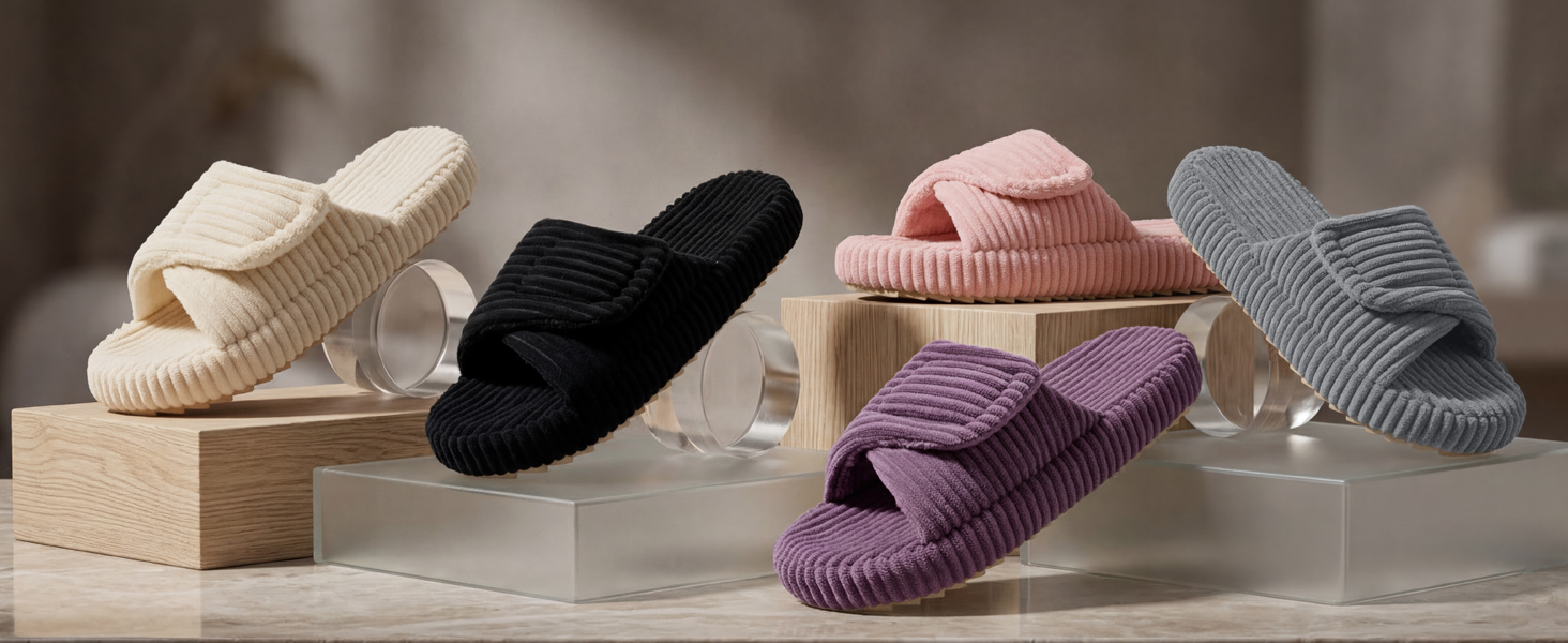 Жіночі домашні капці Coswind з ефектом пам'яті (Memory Foam), відкритий носок, вельветові пантофлі, бежеві, розмір 39/40 EU